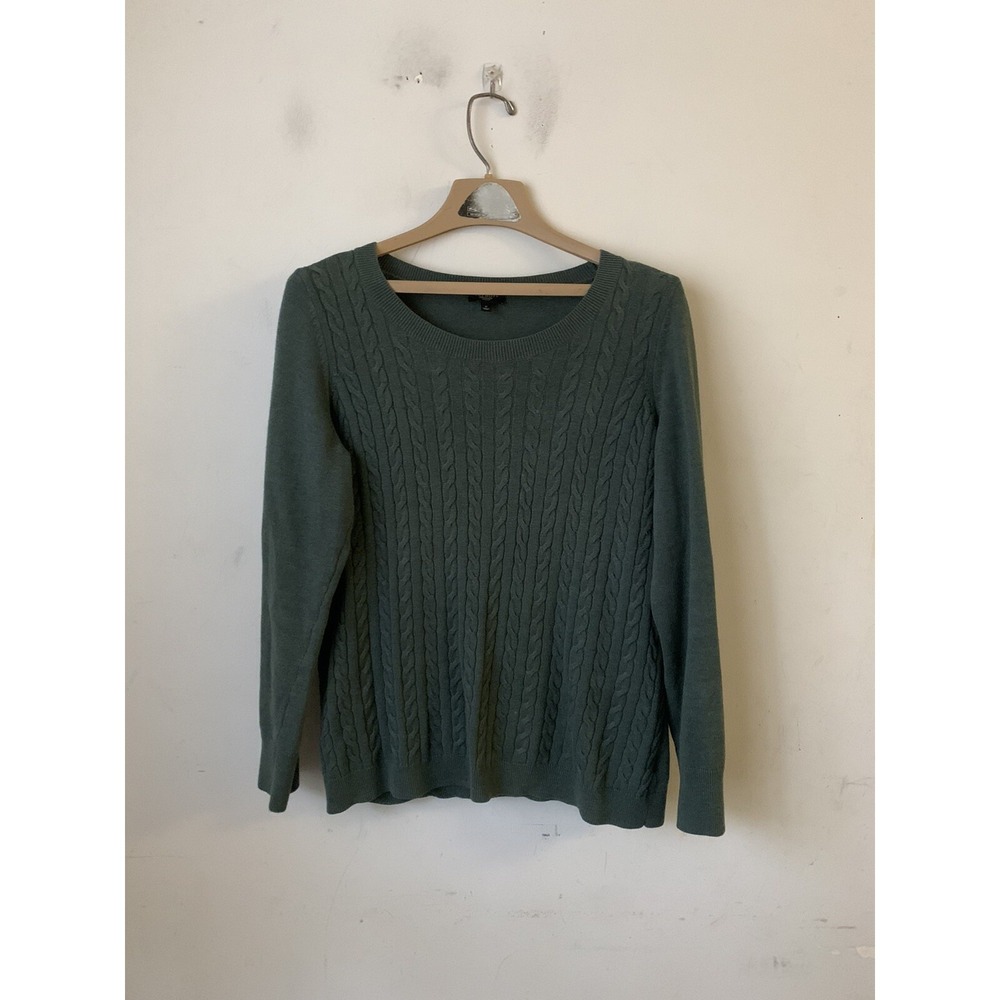 Talbots Womens‎ Sweater X Green Cable Knit Wool Blend Christmas Outdoor Country